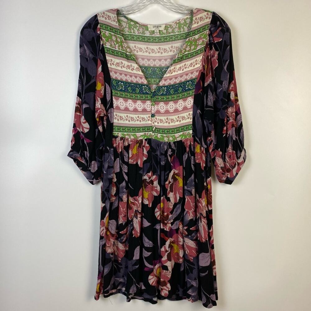 Umgee Floral Mixed Print Peasant Dress Size Small - Picture 3 of 11